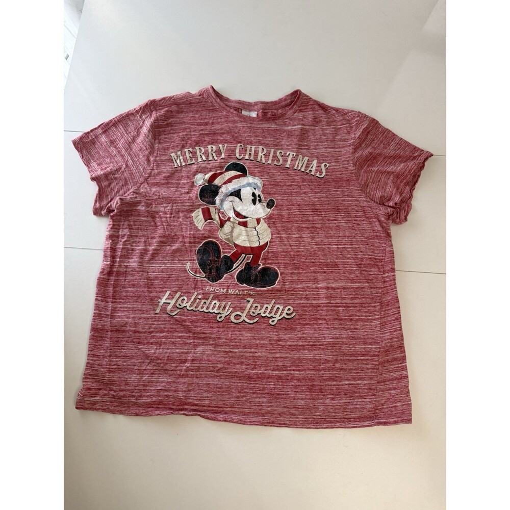 Disney Parks Christmas Holiday Lodge Mickey Mouse Red Short Sleeve Shirt Sz XL